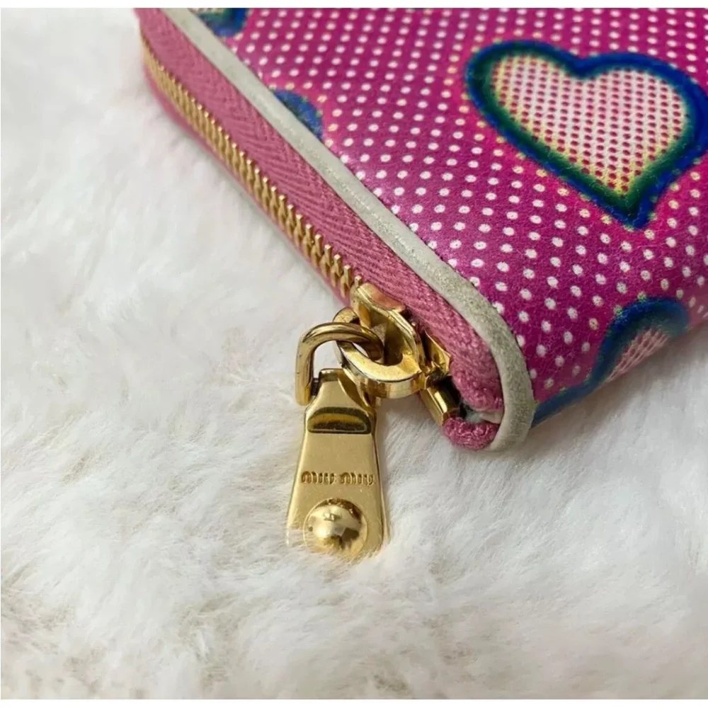 EUC MIU MIU Long Leather Wallet Purse Heart Zip Around Pink Leather Authentic - Picture 5 of 10